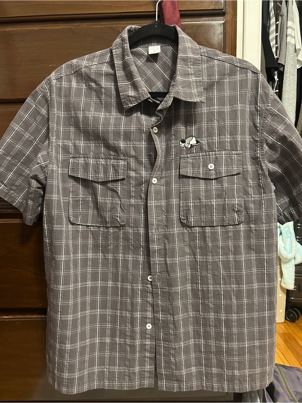 SHEIN Gray Plaid Short-Sleeve Button-Down Shirt